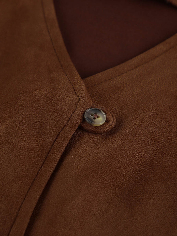Loose Sleeveless Buttoned Solid Color V-Neck Vest Outerwear Waistcoat