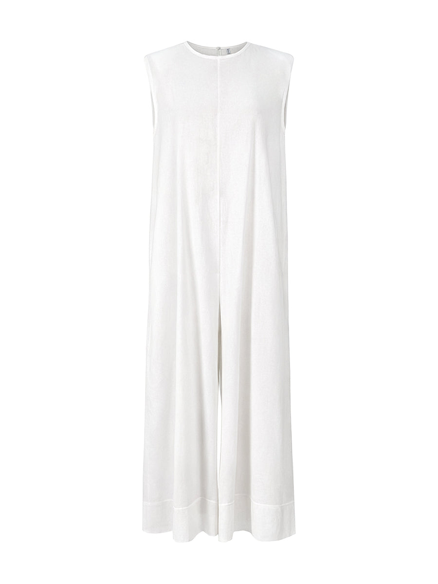 Sleeveless Wide Leg Shoulder Pad Solid Color Jumpsuits