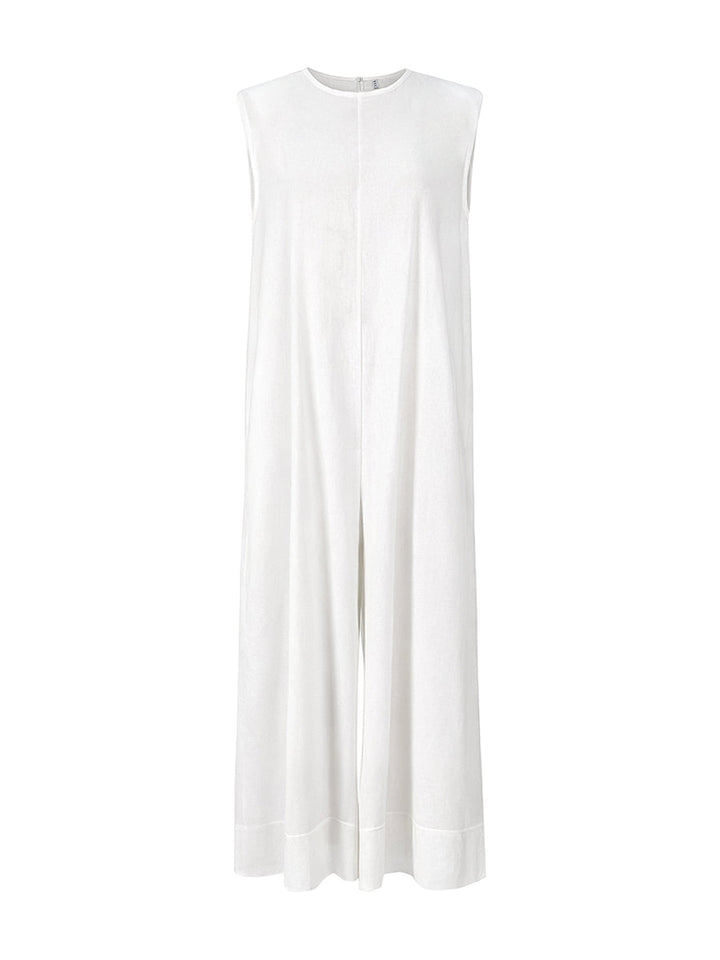 Sleeveless Wide Leg Shoulder Pad Solid Color Jumpsuits