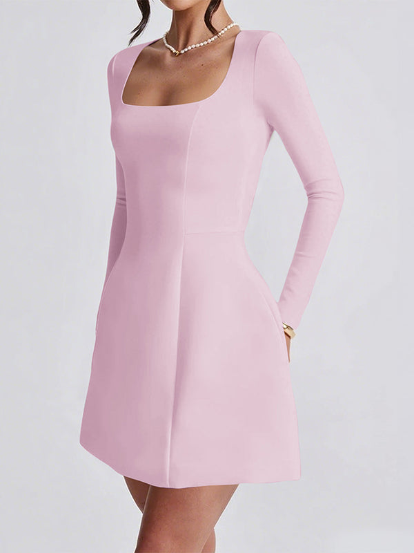 A-Line Bodycon Solid Color Zipper Square-Neck Mini Dresses