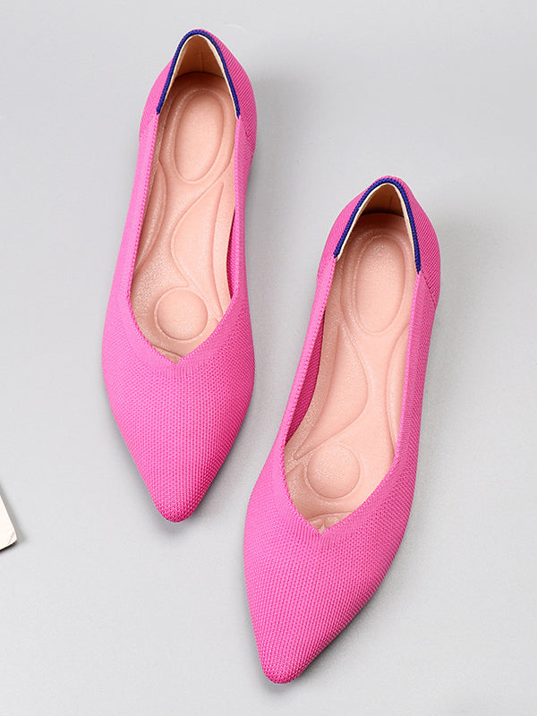 Pointed-Toe Shallow Cut Split-Joint Flat Shoes