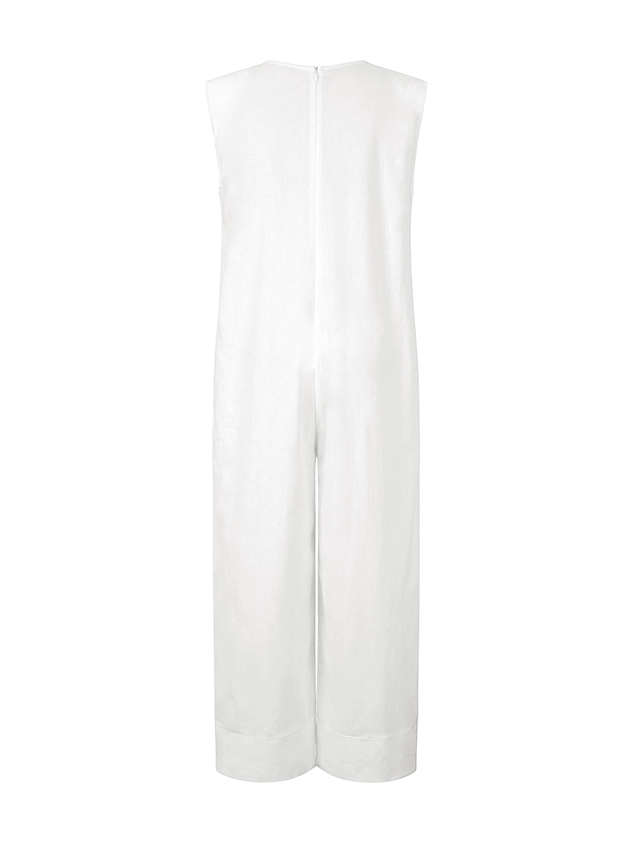 Sleeveless Wide Leg Shoulder Pad Solid Color Jumpsuits