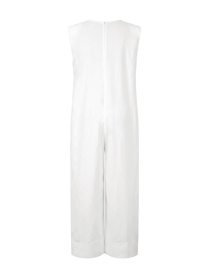 Sleeveless Wide Leg Shoulder Pad Solid Color Jumpsuits