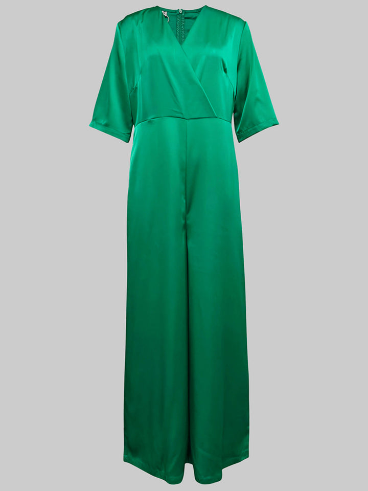 Loose Three-Quarter Sleeves Solid Color V-Neck Jumpsuits