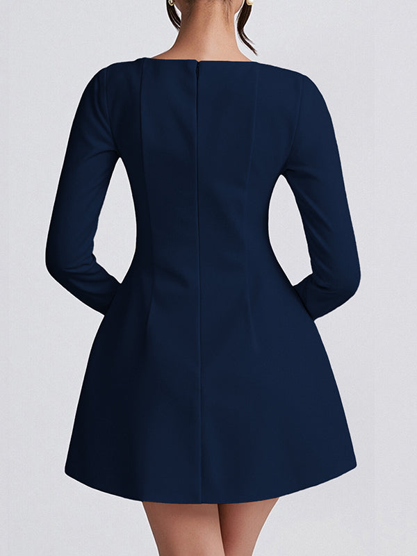 A-Line Bodycon Solid Color Zipper Square-Neck Mini Dresses