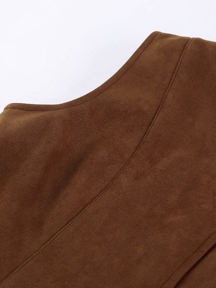 Loose Sleeveless Buttoned Solid Color V-Neck Vest Outerwear Waistcoat