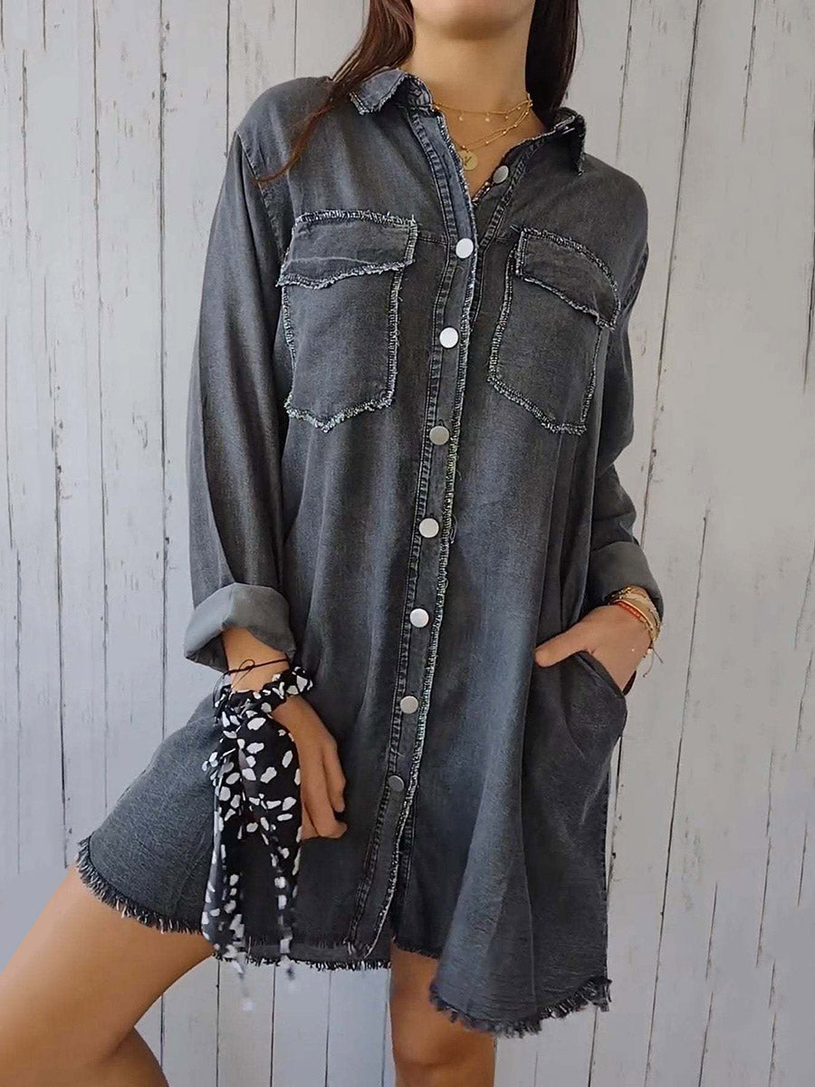 Long Sleeves Loose Buttoned Pockets Solid Color Split-Joint Lapel Outerwear