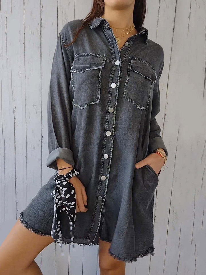 Long Sleeves Loose Buttoned Pockets Solid Color Split-Joint Lapel Outerwear