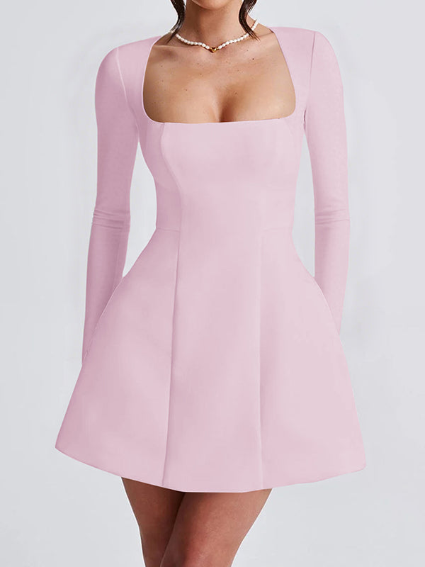 A-Line Bodycon Solid Color Zipper Square-Neck Mini Dresses
