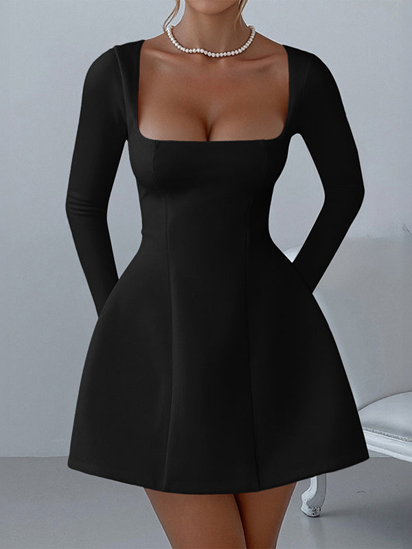A-Line Bodycon Solid Color Zipper Square-Neck Mini Dresses