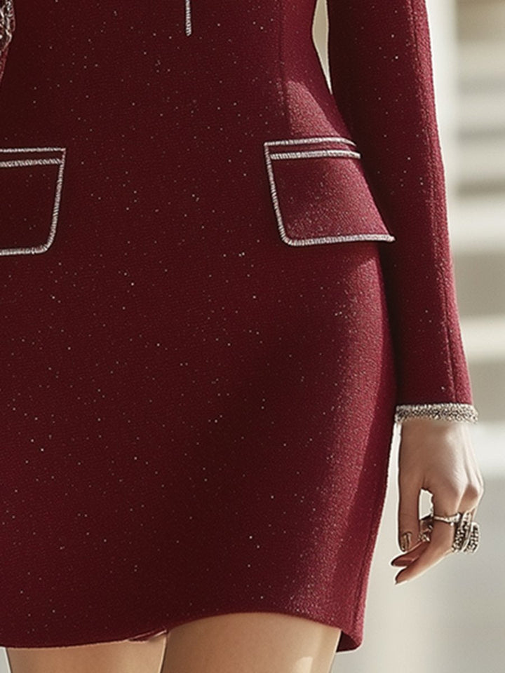 High-End Retro Luxury Contrast Hem Lapel Dress