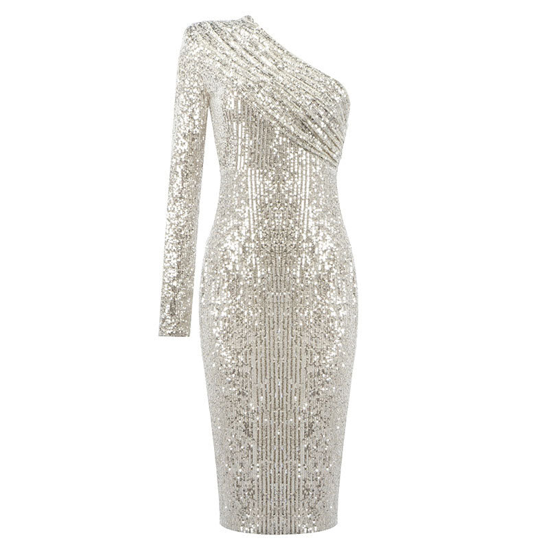 Sparkly One Shoulder Midi Dress