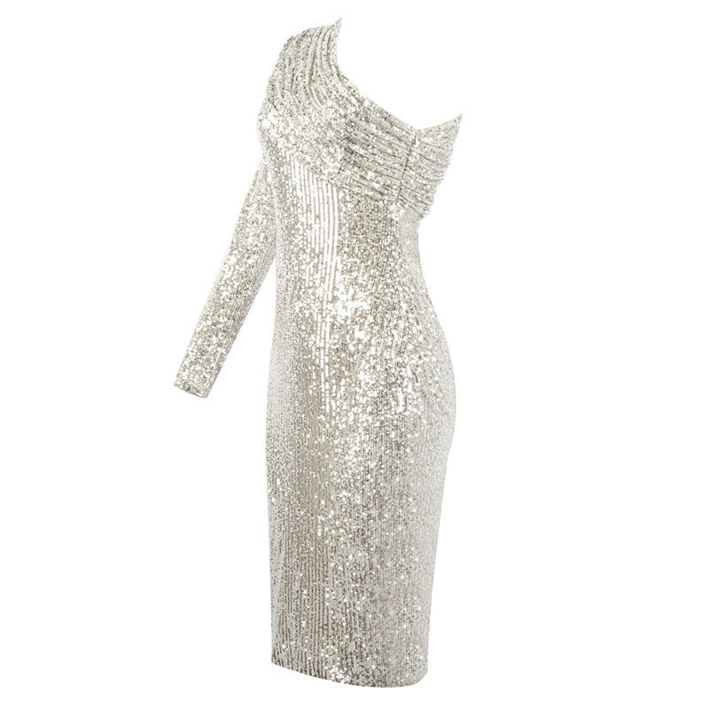 Sparkly One Shoulder Midi Dress