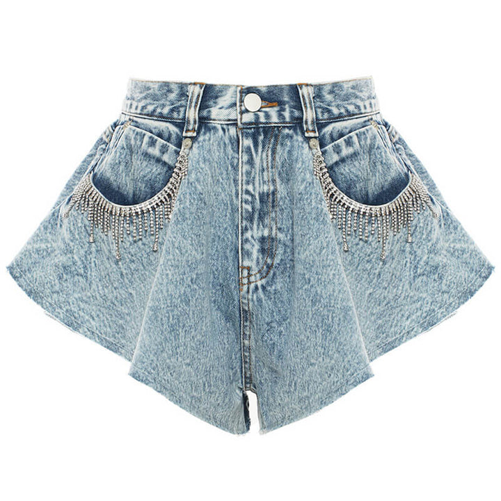 Sparkly Rhinestone Denim Shorts