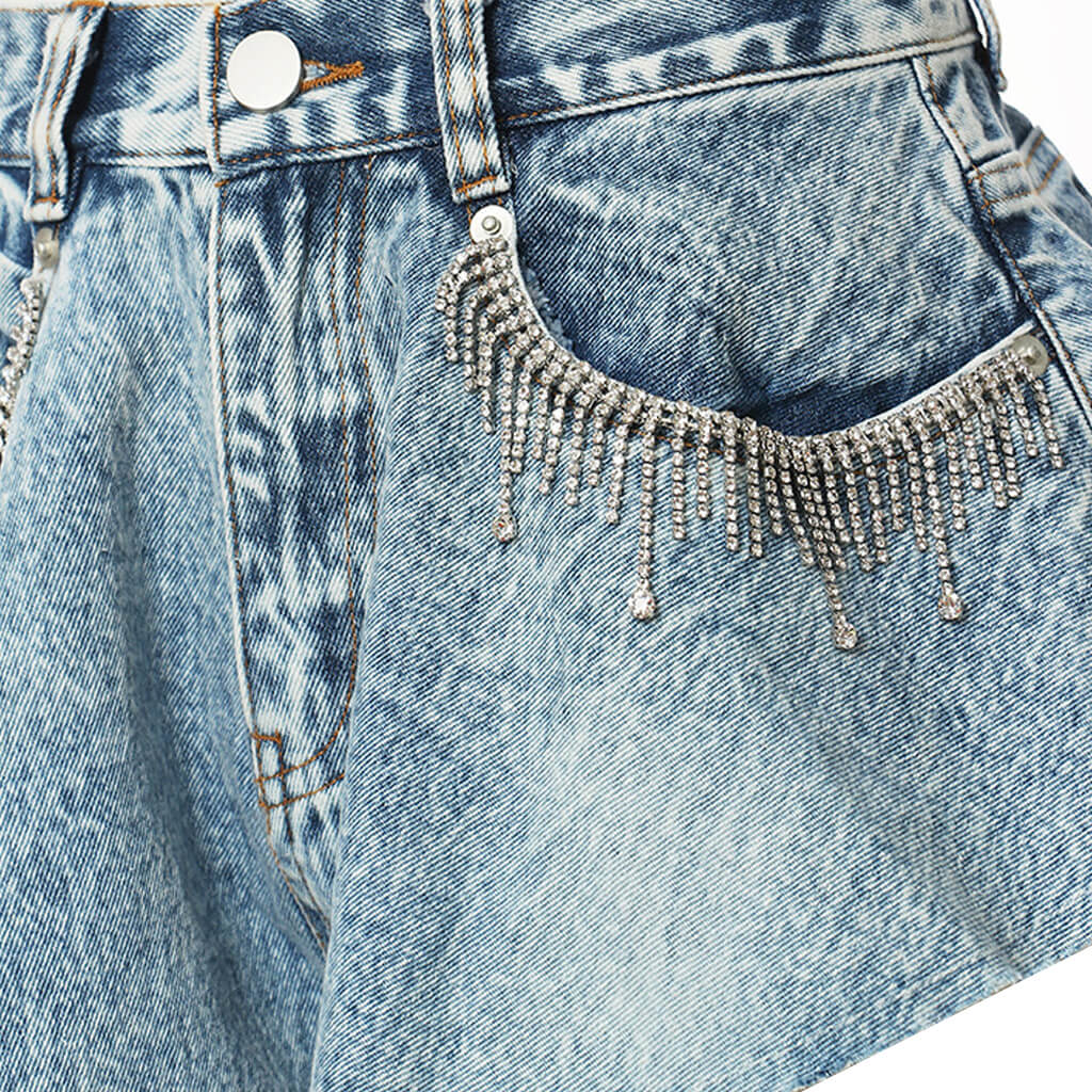 Sparkly Rhinestone Denim Shorts